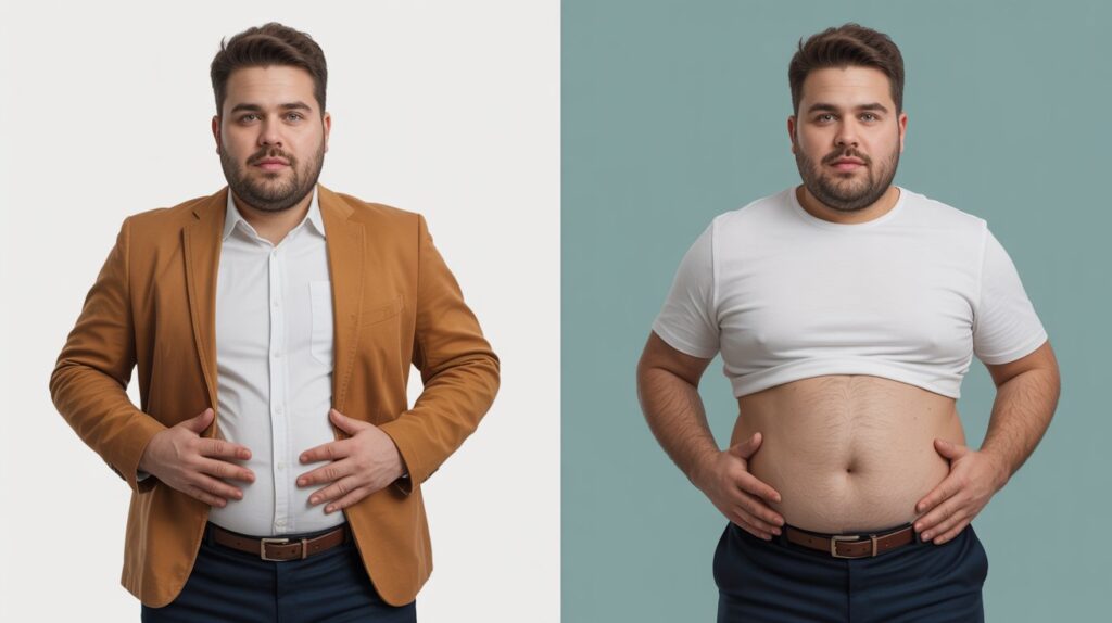 a man with indoor clothe tohide tummy fat